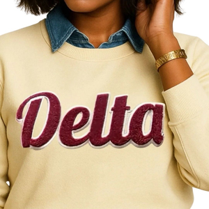 Neutral Delta 1913 Sleeve Chenille <b>Crewneck</b> Sweatshirt Premium Fleece Sorority Apparel Greek DST Cozy Winter Top - Product Image 3