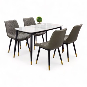 Modern and Traditional 140x80cm Stone <b>Top</b> Dining <b>Table</b> with 4 Aster CBBA124 <b>Solid</b> <b>Wood</b> Luxury Chairs for Home Kitchen Use - Product Image 1