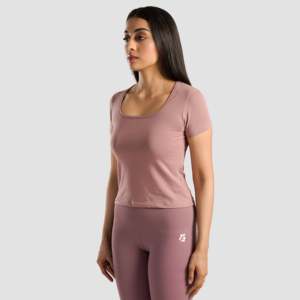 Dusty Pink Y2K Woman <b>Top</b> Slim Fit Short Length Knitted Cotton Lightweight Breathable Fabric Bow Collar Hole Letter Decoration - Product Image 3