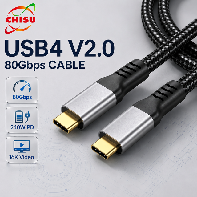 USB4 V2 Type C to Type C Cable 80Gbps 240W PD Fast Charging 16K 60Hz Braided PVC Jacket Data Transfer