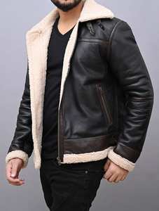 <b>B3</b> <b>Bomber</b> Leather Shearling Fur <b>Jacket</b> for Men-Waterproof Reversible Windproof Winter Motorbike Fashion - Product Image 6
