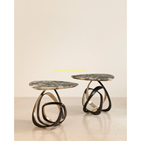 Ensemble de 3 tables basses en marbre de luxe avec base en métal doré, tables d'appoint rondes modernes, meubles de salon, décoration d'hôtel et de maison