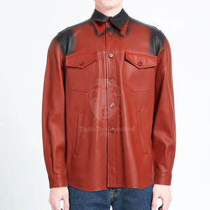 Men's Turn Collar <b>Covered</b> <b>Button</b> Closure Loose Genuine Leather Shirt Breathable Eco-Friendly Durable Lightweight Casual Winter - Product Image 2