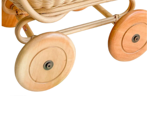 Handwoven Natural Rattan <b>Baby</b> Doll Trolley with Wooden Wheels Wicker <b>Toy</b> Pram Stroller for Kids and Nursery Decor from Vietnam - Product Image 3