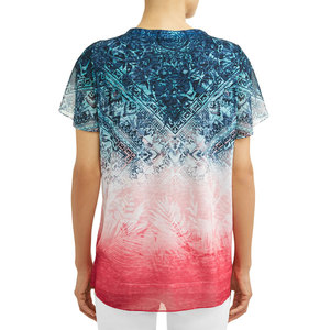 เสื้อยืดผู้หญิงพิมพ์ลายซับลิเมชัน Ringer ผ้าสวมใส่สบายราคาถูกดีไซน์ไม่เหมือนใครสำหรับฤดูร้อน - Product Image 3