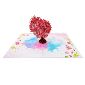Tarjeta de Felicitación Pop-up 3D Ecológica Hecha a Mano con Diseño de Árbol de Amor de Flores de Cerezo, Árbol de Corazones Cortado con Láser, para Aniversario o San Valentín - Product Image 3