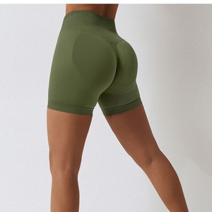 Pantalones cortos transpirables de algodón para mujer, mallas cortas acanaladas sin costuras para ir al gimnasio, motorista, logotipo personalizado - Product Image 6