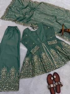 Designer Ethnic Wear Embroidery Sequence Work Fandy Silk <b>Top</b> With Plazzo Bottom And Dupatta Fully Stitched Ready To Wear Set - Product Image 6