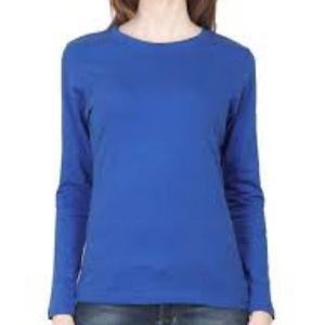 Camisetas tejidas de algodón orgánico 100% para mujer con manga larga, camiseta azul con estampado de logotipo personalizado, ecológica y elegante - Product Image 1