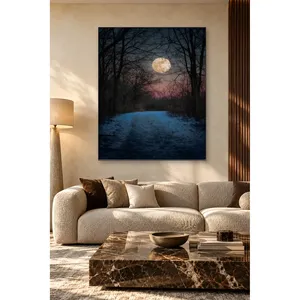 Impression sur toile Fida : Pleine lune sur un chemin forestier enneigé - Product Image 4