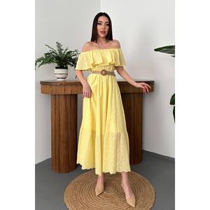 Yellow Off-Shoulder Broderie Anglaise <b>Dress</b> - Yellow - Product Image 2