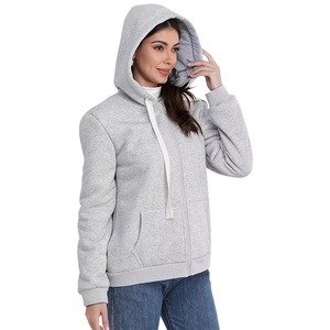 Sweat à capuche pour femme, mode automne-hiver 2025, haut décontracté simple, 100% polyester, coupe ample, épaissi, fermeture éclair - Product Image 1
