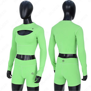 Conjunto de Yoga de nuevo estilo personalizado para mujer, conjunto corto de croptop hueco de manga completa, 100% algodón - Product Image 1