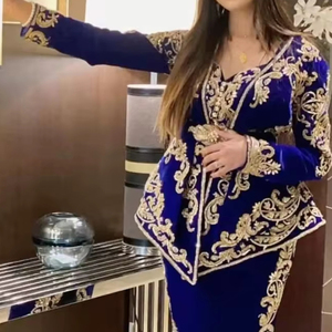 DESIGNER HAND EMBROIDERY on ROYAL BLUE <b>JACKET</b>-KARAKOU DRESS WITH EMBELLISHED CRYSTAL GLASS BEADS,STONE,PEARLS,DABKA WORK@2024 - Product Image 1