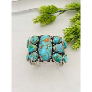 LeRoy James Sonoran Mountain Turquoise & Sterling <b>Silver</b> Cluster <b>Cuff</b> <b>Bracelet</b> Fashionable Accessory - Product Image 1