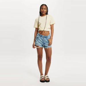 Vente en gros couleur unie personnalisée Longline Summer Fashion O Neck Short Sleeve Regular Fit Lightweight 180 Gsm T-shirts pour femmes - Product Image 3