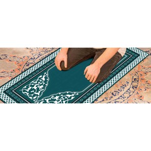 พรมละหมาดสีน้ำเงิน: ลายอิสลาม, พรมพิมพ์ลายซักเครื่องได้, พรมบางแบบไม่ถักทอ - Product Image 4