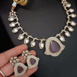 Conjunto de collar AD CZ chapado en oro para mujer, estilo étnico de Bollywood, cadenas de hilo con forma de número de compromiso de boda con circón - Product Image 1