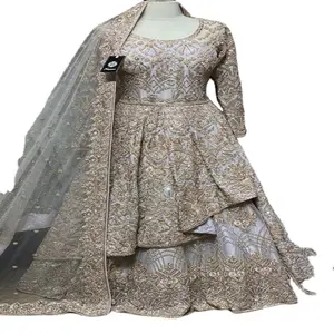 新到货印度供应商最新设计师欧根纱刺绣作品Lehenga Choli女士派对礼服