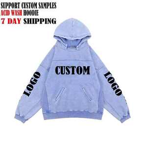 Sweat à capuche unisexe d'hiver en polaire de haute qualité, avec logo personnalisé sur le devant, style vintage, délavé à l'acide, poche, écologique - Product Image 3