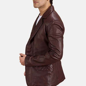 Blazer de piel de oveja semi-anilina acolchada color granate con cuello con muescas de Radaron Premium Style para hombre - Product Image 6