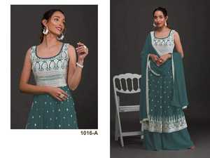 Ropa étnica india y pakistaní Heavy Faux Georgette Salwar Kameez con trabajo de bordado de secuencia Exportador indio - Product Image 5