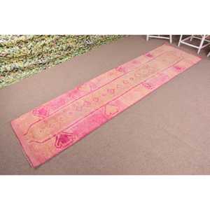 Tapis turc Herki vintage rose en laine écologique de 2,9 x 11,5 pieds, style sud-ouest, avec patchwork et support en latex - Product Image 2