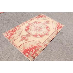 พรมตุรกี, พรมวินเทจขนาด 4.1x6.5 ฟุต, พรมขนสัตว์สีแดงล้วน - Product Image 2