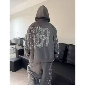 Vêtement de sport d'hiver personnalisé en gros, décontracté, vintage, délavé à l'acide, imprimé, écologique, avec capuche en polaire, strass, 440 g/m² pour hommes - Product Image 6