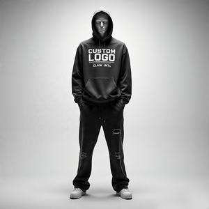 Personalizado al por mayor holgado chándal de los hombres de algodón de lana de poliéster de peso pesado cómodo 500 GSM Oversize chándal hombres cremallera - Product Image 4