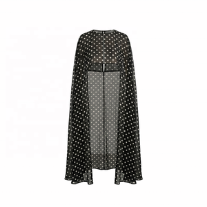 Custom Simple 2026 Women's Sheer White Polka Dots Longline A-Line Silhouette Chiffon Fabric Breathable <strong>Wedding</strong> Party Bridal <strong>Cape</strong> - Product Image 2