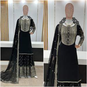 India Pakistán hermoso traje Salwar para adultos Gharara diseños Punjabi chica Sarara mujer vestido Sexy cuello diseños al por mayor - Product Image 3
