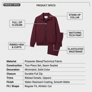 Ensemble de veste Harrington en twill satiné léger pour homme - Respirant, zippé, style décontracté chic - Product Image 5