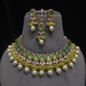 Conjunto de collar Polki de diseñador chapado en oro para novia india con pendientes, joyería nupcial Para Boda y celebración de fiesta - Product Image 1
