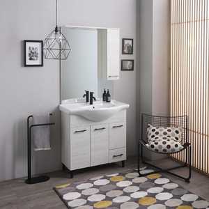 Modern 85cm White Oak Floor-Standing Bathroom Vanity with <b>Mirror</b> Ravenna <b>Wall</b> Unit <b>Set</b> - Product Image 1