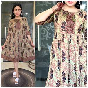 Indian Traditional Vintage SUMMER Womens 100% Cotton Floral Breathable Middi <b>Dress</b> - Product Image 2