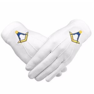 Regalia Masónica de Bajo Pedido Mínimo, Guantelete Bordado Azul y Blanco, Collar de Cinta de Cuero y Algodón Hecho a Mano, Bordado Maestro Masónico - Product Image 1
