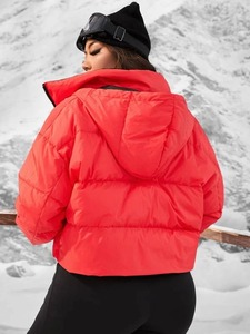 Chaqueta acolchada cálida de invierno para mujer, chaqueta tejida de manga larga transpirable con cremallera completa a prueba de viento - Product Image 4