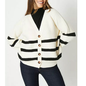 Precio razonable de alta calidad de punto cómodo invierno frente Logo mujer cárdigan suéter 2024 nueva llegada 100% algodón polar - Product Image 1