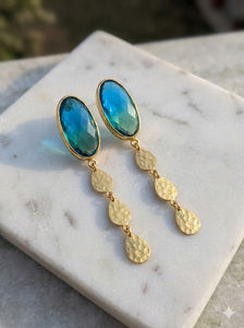 Elegantes Pendientes Chapados en Oro de 18K con Diseño Geométrico de Cuarzo Aguamarina - Product Image 4