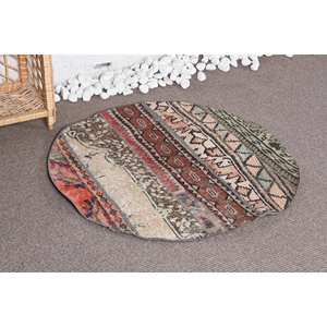 Tapis Turc Vintage Bohème Marron Beige 3.1X3.1 pieds Patchwork Tapis en Laine avec Support en Latex pour Décorations de Salon - Product Image 2