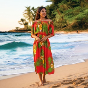 Vestido Maxi <span class=keywords><strong>Tropical</strong></span> de Verano para Mujer, con Hombros Descubiertos, Estampado Floral, Tela de Rayón, Estilo Boho, para la Playa - Product Image 5