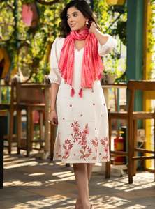 Handmade Summer <b>Short</b> <b>Dress</b> Vintage Style with Cotton Embroidered <b>Floral</b> Design Three Quarter Sleeve Sexy and Elegant - Product Image 2