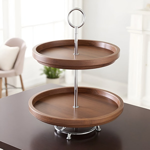 Elegante bandeja de servicio de madera y metal de 2 niveles, molde de resina epoxi, Ideal para postres, frutas, cocina y decoración de bodas, soporte para pasteles - Product Image 5