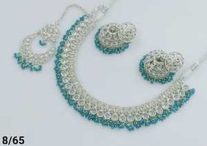 Última joyería india, Motipearl Chapado en plata tradicional con pendiente Jumkha y conjunto de collar combinado Maagtika para mujer - Product Image 3