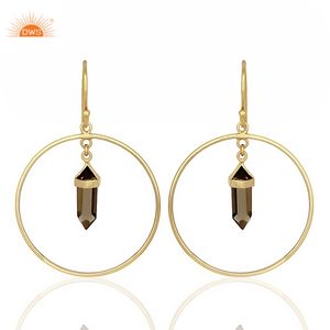 แฮนด์เมดเงินสเตอร์ลิงห้อยต่างหูธรรมชาติ Smoky อัญมณีต่างหูได้รับการรับรองขายส่งเครื่องประดับเงิน - Product Image 1