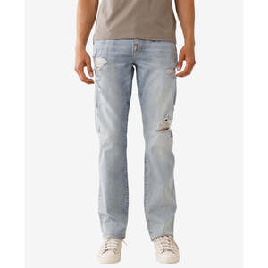 กางเกงยีนส์ทรงตรงรุ่น Ricky Destroyed สีน้ำเงิน ไซส์ 32 เอวกลาง ทรงหลวม สไตล์ฮิปฮอป ผ้าเดนิมถัก สำหรับผู้ชาย ยี่ห้อ True Religion - Product Image 1