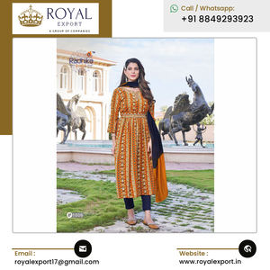 Collection de vêtements ethniques indiens Rayon Kurti avec feuille imprimée et broderie pour mariage et fête - Product Image 5