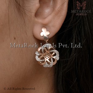 Ensemble de boucles d'oreilles en or Rose massif 14k, bijoux en diamant pavé, pendentif, cadeau pour elle, nouveau Design, ensemble de qualité supérieure - Product Image 3