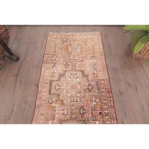 Turkish Vintage Rug 2.6x9.7 ft, <b>Brown</b> Runner Animal Print <b>Wool</b> Rug - Product Image 4